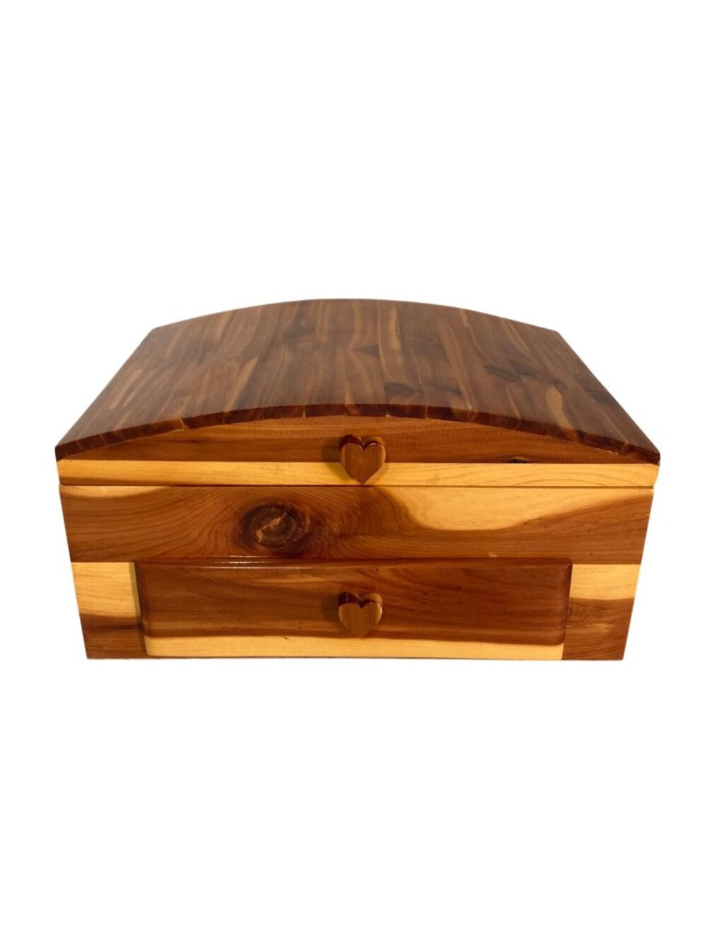 Handmade Cedar Jewelry Box With Heart Cut Out Handles And Mirror